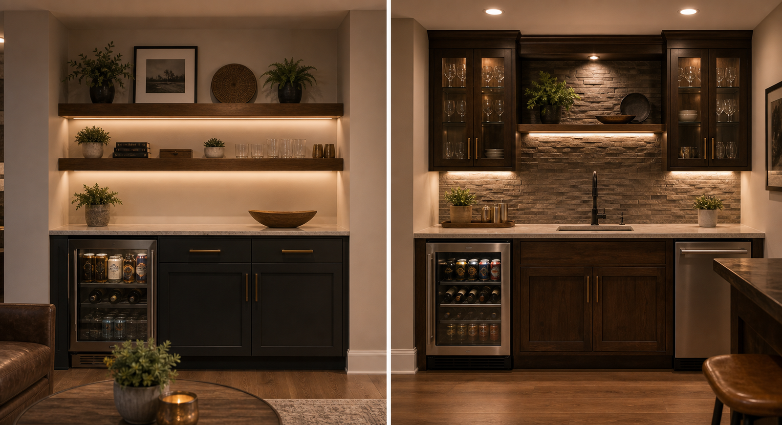 Dry basement bar and wet basement bar comparison